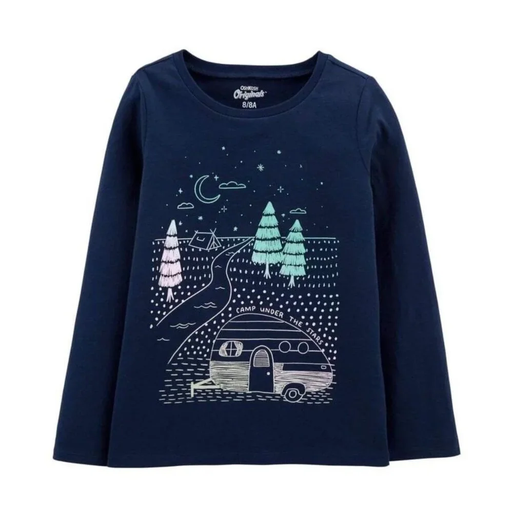 Oshkosh Girls Navy Blue Long Sleeve Graphic Tee Size 4